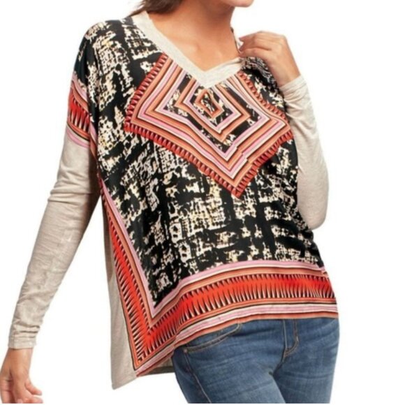 Cabi Size Small Silk Scarf Blouse Aztec Print Long Sleeve Oversized Flowy 768 - Picture 1 of 6